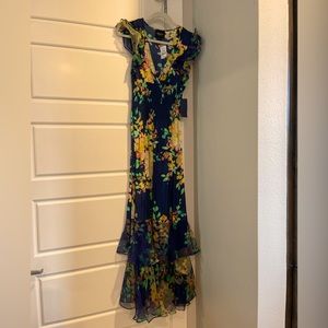 Shoshana Midnight Size 6 long floral silk dress